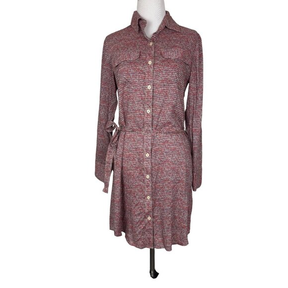 11 1 Tylho Womens Anthropologie Striped Button-Down Shirt Dress With Waist Tie - Picture 1 of 7